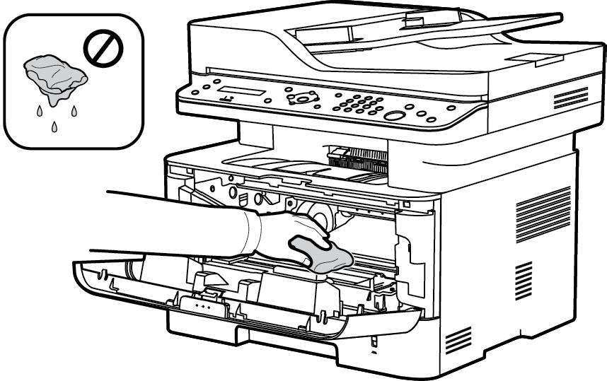 Genel Bakım 3. Otomatik doküman besleyici, çıktı kaseti, kağıt kaseti ve makinenizin diğer dış kısımlarını silerek temizleyin. 4. Kalıntıları temiz bir bez ya da kağıt havluyla temizleyin.