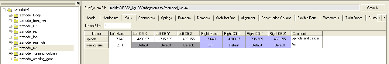 Şekil 3.14: ADAMS Chassis ön süspansiyon amortisör bilgileri 3.3.3 ADAMS Chassis ön tekerlek modeli Tekerlek modeli aşağıdaki parametrelerden oluşur. Şekil 3.