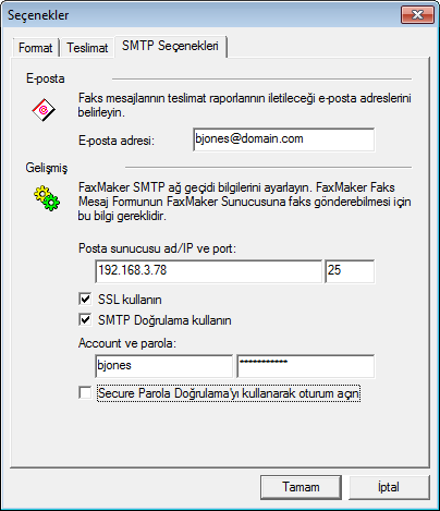 Ekran görüntüsü 11: E-posta adresini GFI FaxMaker Faks İletisi Formu seçeneklerinde düzenleme 2.