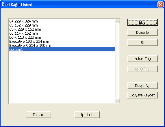Yazıcı Sürücüsünün Yapılanmasını Değiştirmek 3) Özel bir kağıt boyutu girin ve isim verin. İsim uzunluğu maksimum 30 karakter olabilir.