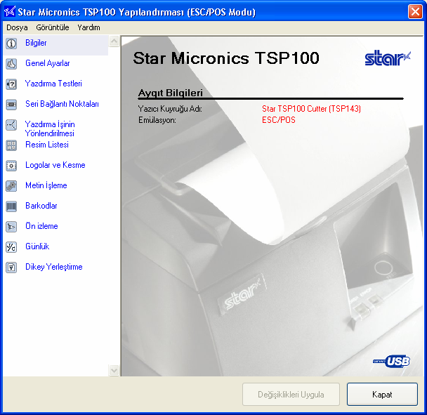 5. Windows 2000/XP de Yapılandırma (ESC/POS Modu) 5.1. Genel açıklama ESC/POS modu için yapılandırma çoğu açıdan önceki bölümlerde açıklanan Star Line Modu yapılandırmasına benzemektedir.