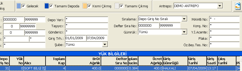 Bu ekran Giriş Çı kış İşle ml eri ana ekranı dır. İşle mlerinizi n büyük bir kıs mı nı bu ekranı kullanarak halledebilirsiniz. Ekranı n üst kıs mı nda menü adı ml arı ve düğmel er bul unmakt adır.