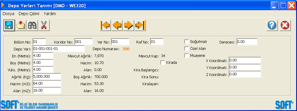 DEPO YERLERİ TANI MI Antrepo İ çi nde 2 boyutl u nu maralandır ma yapılabileceği gi bi raf siste mi kullanılarak 3 boyutl u yer t anı ml arı da yapılabilir.