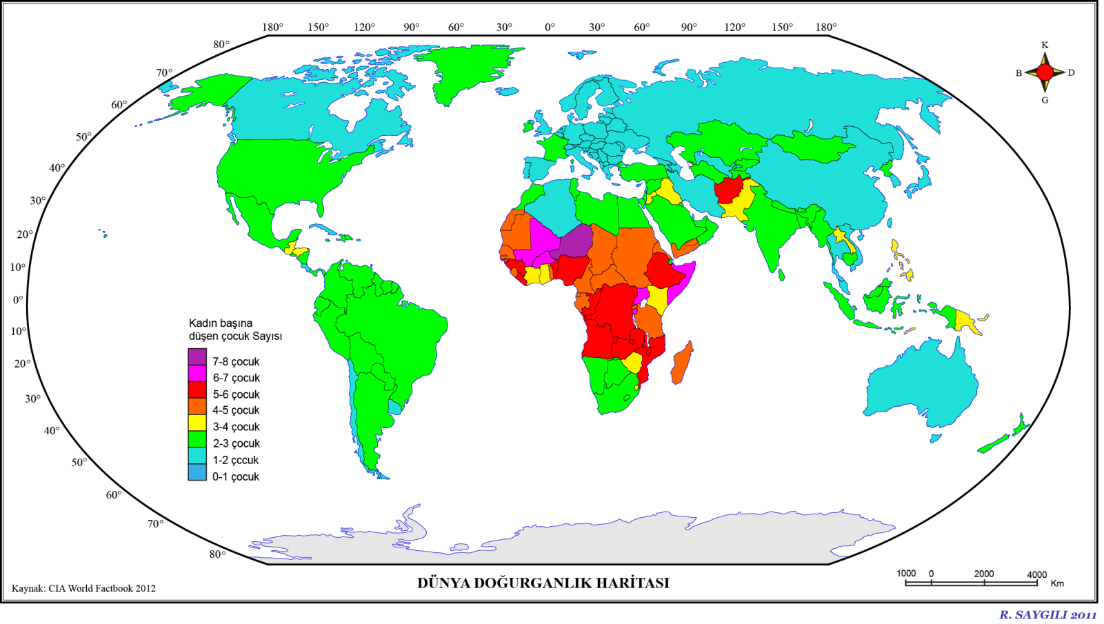 Bazı ülkelerin ham (kaba) doğurganlık oranları: Sıra Ülke Ham doğurganlık oranı (% 0 ) (2011 tahmini) 1 Nijer 50.54 2 Uganda 47.49 3 Afganistan 37.83 4 Kenya 33.54 5 Irak 28.81 6 Mısır 24.