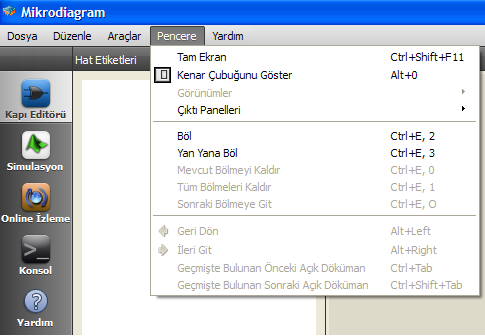 53 Programlanabilir Lojik Kontrol Ailesi MP300 PLC 4.3.3. ARAÇLAR MENÜSÜ Mikrodiagram programının sistem dili, çalışma