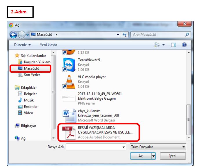 bilgisayardaki yüklenmek istenen belgenin seçileceği pencere açılır.