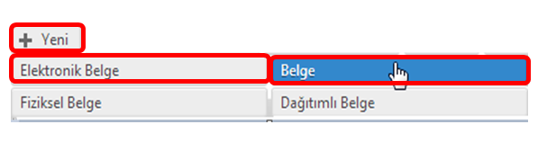 Yeni Dağıtımsız Elektronik Belge Üretme Birinci Adım Belge ya da dağıtımlı belge seçildikten sonra karşımıza ilk adım olarak