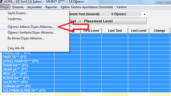 Öğrencilere Kullanıcı Adı ve Şifre Atama DyNed Records Manager dan çıkmadan işlem yapmak istediğimiz sınıfı seçiyoruz.