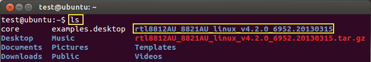 cd /home/test 5. Aşağıdaki komutu kullanarak sürücüyü açınız: tar vxzf rtl8812au_linux_v4.2.0_6952.20130315.tar.gz 6. Is komutu ile açılan dosyayı kontrol ediniz: 7.