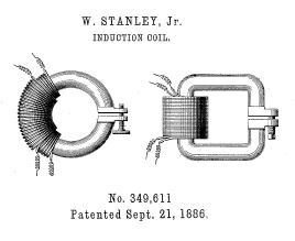 William Stanley, Jr. yalıtılmış devreler arasında AC gücü verimli şekilde dönüştürmek için ilk kullanışlı aletlerden birini tasarladı.