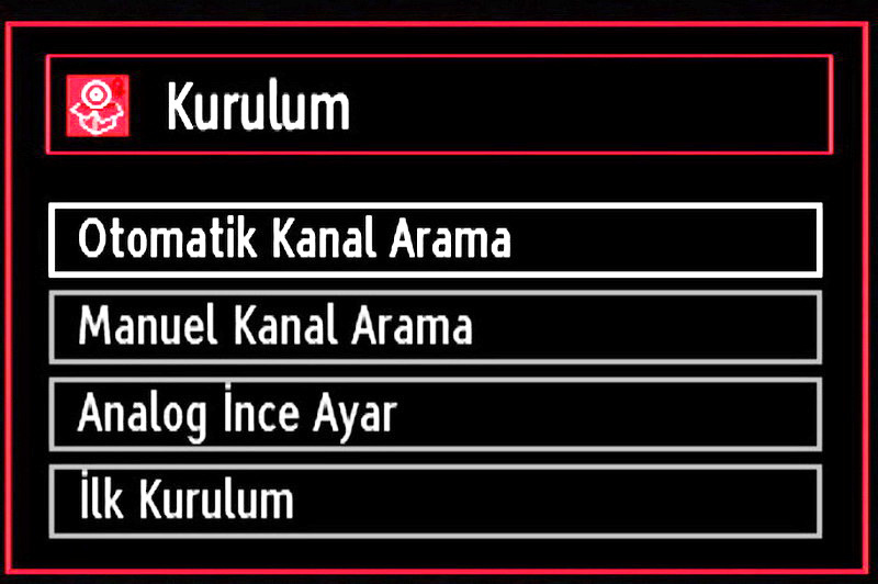 Kanal listesinden çıkmak ve TV yi seyretmek için OK tuşuna basınız. Kurulum Uzaktan kumanda üzerindeki M tuşuna basınız ve veya tuşunu kullanarak Kurulum simgesini seçiniz.