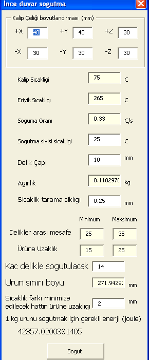 59 Kalıp soğutma Bu komut Şekil 5.2 deki formu aktif etmektedir.