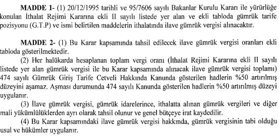 Ekli İthalat Rejimi Kararına Ek Karar ın yürürlüğe konulması; Ekonomi Bakanlığının 15/5/2015 tarihli ve 59330 sayılı yazısı üzerine, 20/2/1930 tarihli ve 1567 sayılı Kanunun 1 inci,