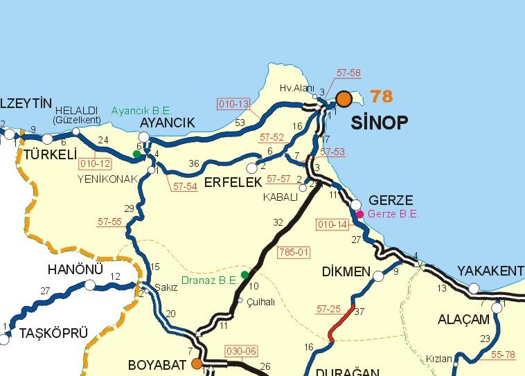 Bazı il merkezleri ile ilçelere olan uzaklıkları şöyledir: Samsun : 218 km İstanbul : 630 km Kastamonu