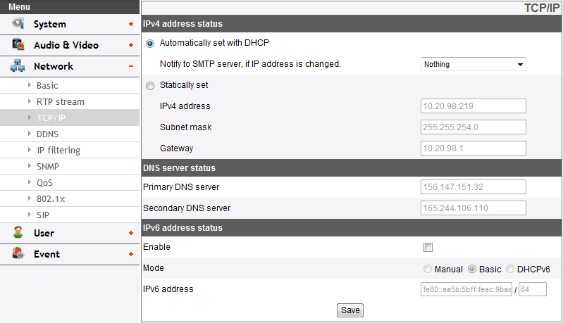 TCP/IP IPv4 address status > > Automatically set with DHCP: Bu opsiyonu bir DHCP sunucusu ağ üzerinde kurulduktan sonra adres ataması için seçin.