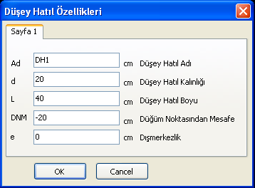 S a y f a 23 Bilgi girişinde Düşey hatıl adı kısmına bilgi girilmesine gerek yoktur. Program Düşey hatıl çizilirken isimleri otomatik vermektedir. Çizilecek Düşey hatıl kalınlığı cm cinsinden girilir.