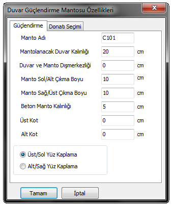 S a y f a 31 Gelen formda manto adı programca otomatik verildiğinden değiştirilmesi gerekmemektedir. Mantolanacak duvar kalınlığı değeri cm olarak girilir.