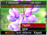 . Yazdırma 1. Yazıcıyı açıp kağıt yerleştirin. 2. Fotoğraf makinesini açın. Bu işlem yazdırma menüsü ekranını gösterir. 3.