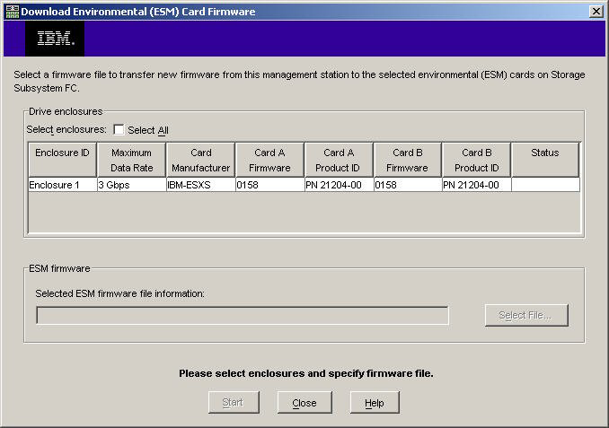 Şekil 22. Download Environmental (ESM) Card Firmware penceresi 2. Yüklemeyi tüm kasalara yönlendirmek için Select All (Tümünü Seç) onay kutusunu işaretleyin.