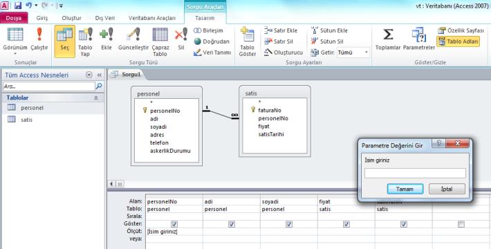 Parametrik Sorgu Oluşturmak Access programı ile hazırlanan sorgularda ölçütler sorgu oluşturma esnasında belli olmayabilir.