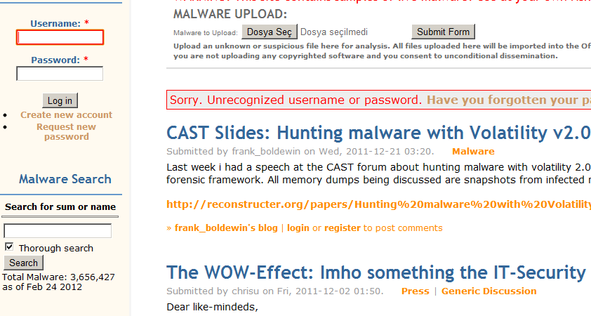 Örnek Malware Dosyaları Gerçek malware ler üzerinde analiz yapmak için arşiv siteleri Gerçek