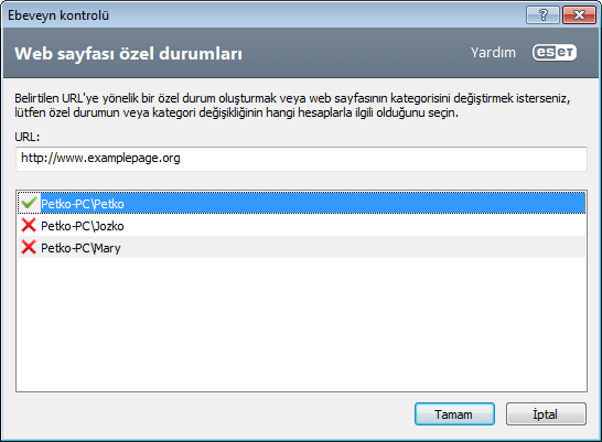 2. Windows kullanıcı hesapları Varolan bir hesap için bir rol oluşturduysanız, burada Etkin niteliğiyle gösterilir. Etkin seçeneğini tıklatmak hesap için Ebeveyn kontrolünü kapatıp açar.