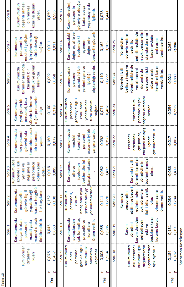 Tablo-10 Anketteki Soruların