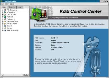 KDE Kontrol Merkezi KDE ve sistem yapılandırması ile ilgili ayarların grafik arayüz ortamında