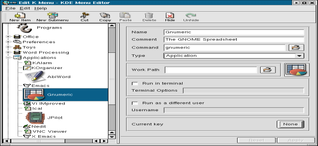 Bölüm 7: X Windows ve Pencere Yöneticileri KDE menüsü kmenuedit programı ile yapılandırılabilir.
