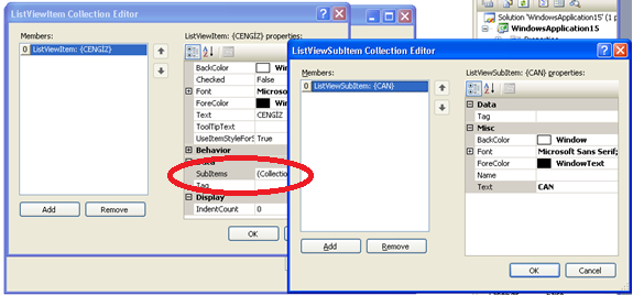 VISUAL STUDIO.NET ve FORM UYGULAMALARI Listview içerisindeki verileri sütunlar halinde gruplamak için Properties/Columns (Collection ) seçeneği seçilir ve sütun ifadeleri girilir.