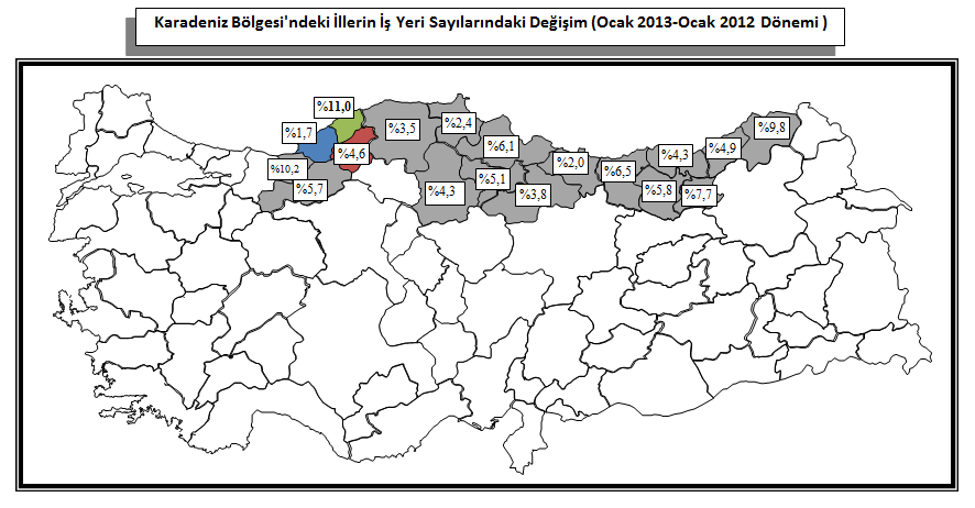 1.2.2.4. İşyeri Sayısı Ocak 2012-2013 döneminde Bartın daki işyeri sayısı yüzde 11 artarak 3 bin 347 olmuştur. Bu dönemde Bartın da toplam 333 yeni işyeri açılmıştır.