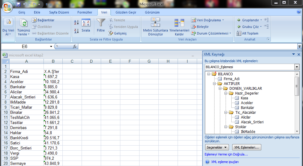 Yukarıda anlatıldığı Ģekilde veriler Excel çalıģma sayfasına