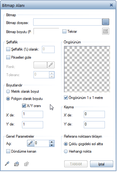 Bir Resim Dosyası Eklenmesi : Antete, şirket logosu giri bir resim dosyası da eklenebilir. Bunun için: 1. Araçlar Paneli, Çizim modülünden Bitmap Alanı komutunu tıklayın. 2.