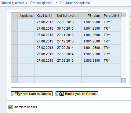 ÖDEME PLANIMI OLUŞTUR BUTONUNA BASTIKDAN SONRA AŞAĞIDAKİ SAYFADA ÖDEMENİZİ KREDİ KARTIYLA MI? BANKA KANALIYLA MI?