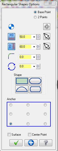 2.1.4.2. Create Rectangle Shapes (Dikdörtgen ġekiller) DeğiĢik tiplerde dikdörtgen çizmek için kullanılır. Komut girince Rectangle Shapes Options diyalog kutusu açılır.