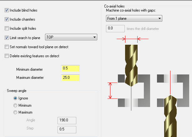 2.1.2. Hole Detection (Delik Tespiti) Tespit edilen delik tiplerinin kontrolü için kullanılır. Resim 2.2: Hole Detection sekmesi parametreleri Ġnclude blind holes: Kör delikleri dâhil et.