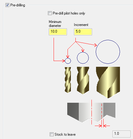 Max. percentage of finished hole: FiniĢ deliğin maks. yüzdesidir. Punta deliği operasyonun kaldırdığı malzeme miktarını kontrol etmek için finiģ deliğinin maksimum yüzdesini ayarlanır. Max.