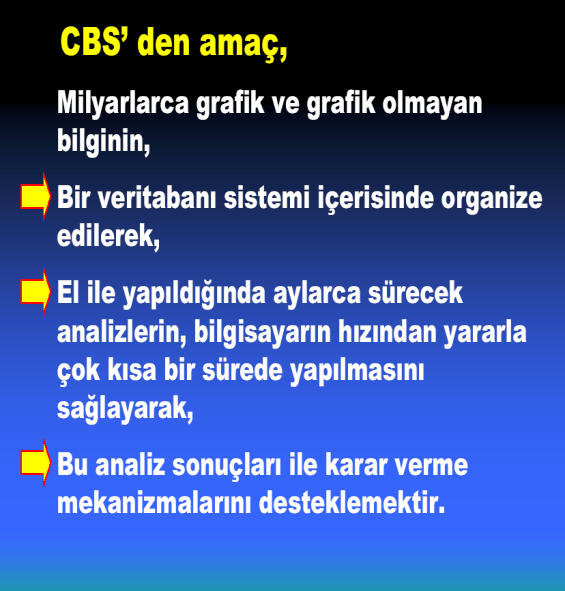 Veri Sunumu Coğrafi Bilgi Sisteminde hazırlanan çalıģmaların sonuçları harita ve grafik gösterimlerle diğer kullanıcılara sunulabilir.