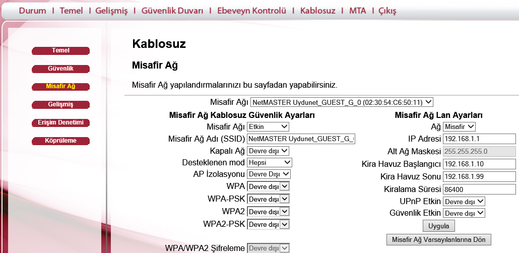 4.8.5 LAN IP Değiştirme Modem arayüz ayarlarında LAN IP adresi 192.168.1.1 den 192.168.7.1 e kadar değiştirilemez.