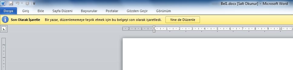 Yeniden Düzenlemeye Açma Parola ile Şifrele: Bu seçenek belgenin güvenliği açısından parola verilmesini sağlar. Sadece parolayı bilenlerin dosyayı açması sağlanmış olur.