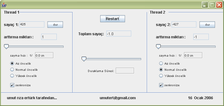 Örnek 2 S1: S2: Arttırma miktarı : 1 Arttırma miktarı : -1 Sayma hızı : 0 Sayma hızı : 0 Öncelik : Az Öncelik : Normal Senkronize :evet Senkronize :evet Program bu değerler ile günlendiğinde üç-dört