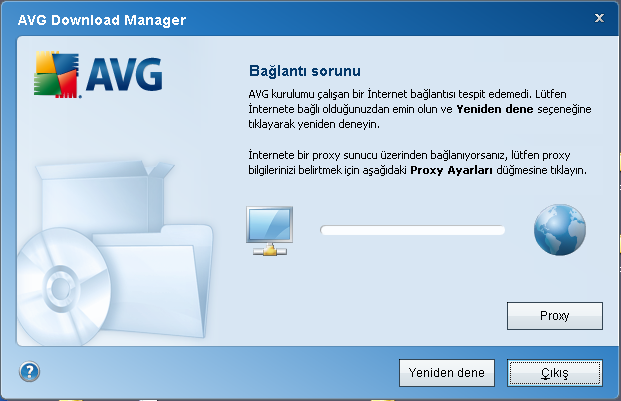 4.2. Bağlantı Sınama Bir sonraki aşamada, AVG Download Manager güncellemelerin yapılabilmesi için İnternet bağlantısı kurmaya çalışacaktır.