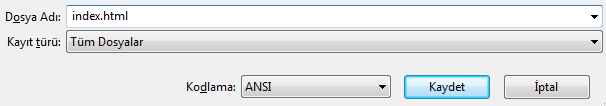 Örnek: HTML dosyaları sunucu bilgisayarın sabit diskinde.html ya da.htm uzantısı ile saklanır. Kaydetme iģlemi sırasında Dosya-Kaydet seçeneğine tıklanır.