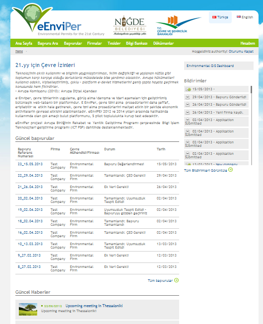 Resim 3. Giriş yaptıktan sonra eenviper platformu ana sayfası 2.