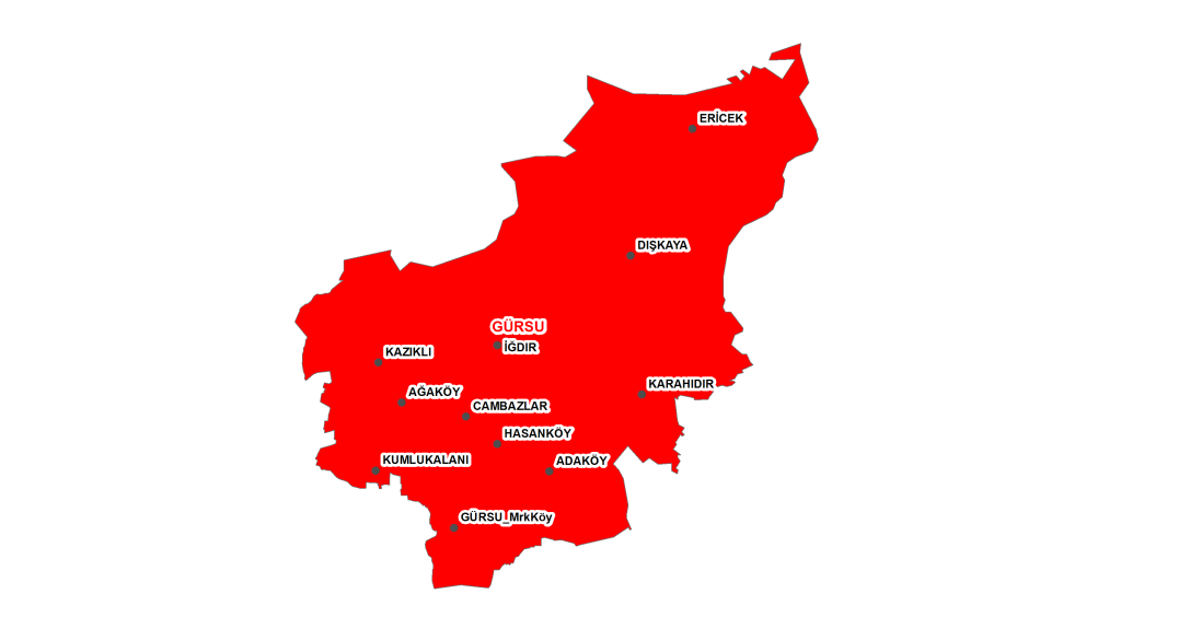 1.2. İdari Yapı Gürsu ilçesinin 6 köyü bulunmaktadır. Zafer, İstiklal, Kurtuluş, Yenidoğan, Adaköy, Ağaköy, Kumlukalan ve Hasanköy mahalleleri ile 6 köyü vardır. 1.3.