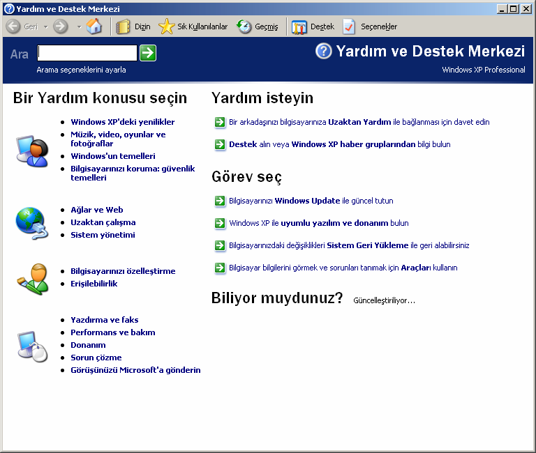 A.19.3Yardım (Help) ve Destek Programı Bilgisayarda Windows u veya herhangi takıldığımız noktalarda programla ilgili yardımlar bazen öyle kolaylıklar sağlar ki bu sayede işimizi çok rahat bir şekilde