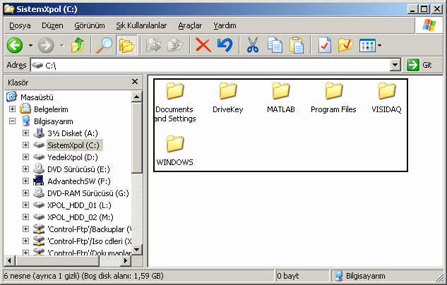 C (Harddisk) Sürücüsü İçindeki Klasör ve Dosyaların Gösterilmesi Yukarıdaki şekilde Harddisk içerisindeki dosya ve klasörlerden bir bölümü görülmektedir. A.21.