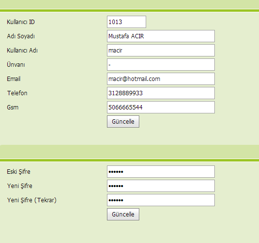 T.C. Sağlık Bakanlığı Türkiye Halk Sağlığı Kullanıcının Genel Bilgilerini ve Şifresini Değiştirmesi Ana menüde bulunan Kullanıcı Bilgilerim linkini tıklayınız.