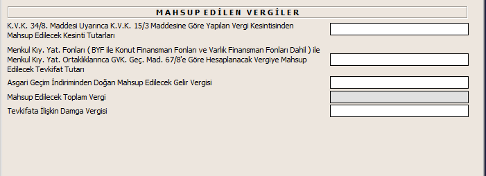 MAHSUP EDİLEN VERGİLER KISMI ASGARİ GEÇİM İNDİRİMİ : Asgari Geçim indirimi Gelir Vergisine tabii ücretlere için uygulanmaktadır.