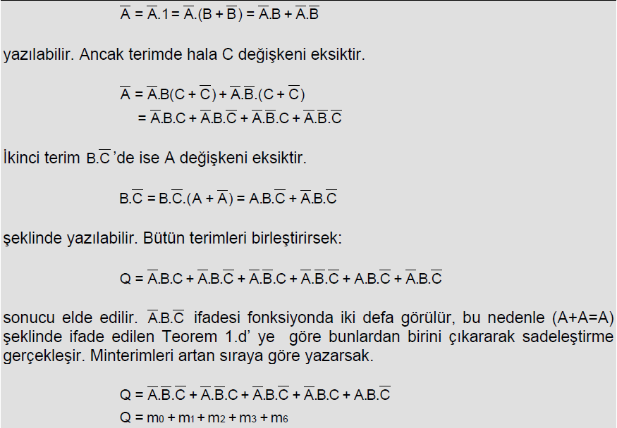 Q(A,B,C)= (0,1,2,3,6) Şeklinde yazılır. MAXİTERİMLERİN ÇARPIMI Boolean fonksiyonları maxterimlerin çarpımı olarak da ifade edilebilirler. n sayıda değişkene ait 2 n sayıda maxterim yazılabilir.